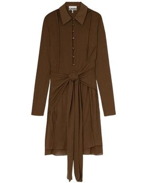 Ganni Long-Sleeve Dress - Brown