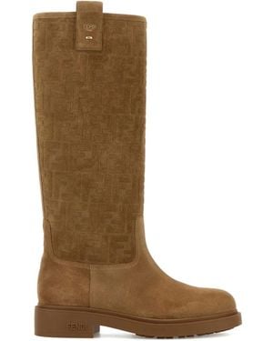 Fendi Suede Knee-High Boots - Brown