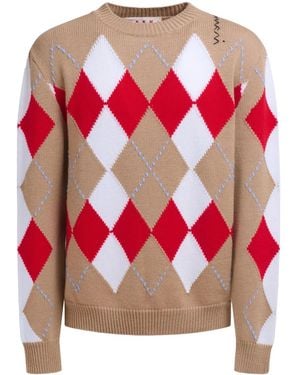 Marni Argyle Intarsia-Knit Jumper - Red