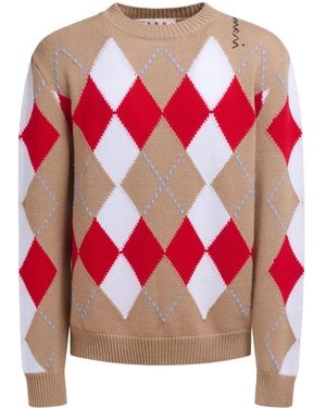 Marni Pullover Mit Argyle-Intarsienmuster - Rot
