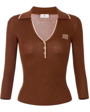 Elisabetta Franchi Ribbed-Knit Polo Shirt - Brown
