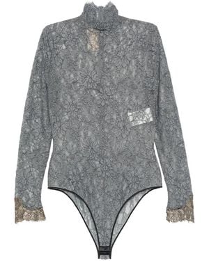 Valentino Garavani Lace-Detail Long-Sleeve Bodysuit - Grey