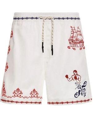 Agua Bendita Miloh Embroidery Elastic Shorts - White