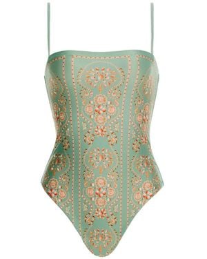 Agua Bendita Durazno Playa Shell-Print Swimsuit - Green