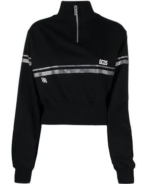 Gcds Rhinestone-Embellished Cropped Sweatshirt - Black