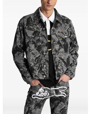 ICECREAM Abstract-Print Denim Jacket - Black