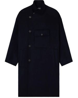 Emporio Armani Buttoned Double-Breasted Coat - Blue