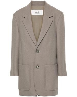 Ami Paris Single-Breasted Coat - Grey