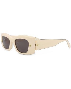McQueen Spike-Stud Rectangle-Frame Sunglasses - White