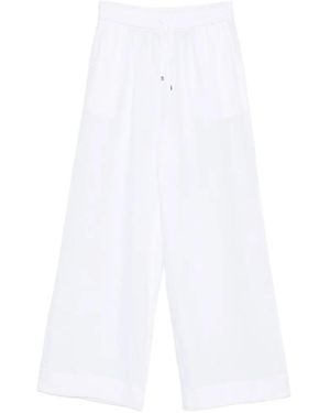 Clips Drawstring-Detail Wide-Leg Linen Pants - White