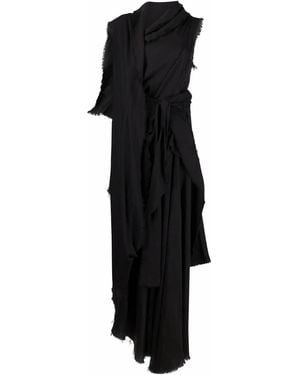 Yohji Yamamoto ドレープ マキシドレス - ブラック