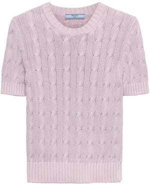 Prada Pull En Coton À Col Rond - Rose