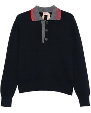 N°21 Contrast-Collar Button-Up Top - Blue