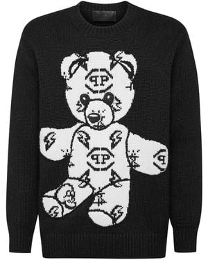 Philipp Plein Teddy Bear Embroidered-Jacquard Jumper - Black