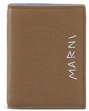 Marni Leather Bifold Wallet With Mending-Embroidery - Natural
