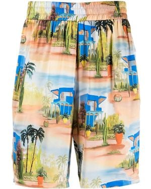 Les Benjamins Short En Soie À Imprimé Tropical - Blue