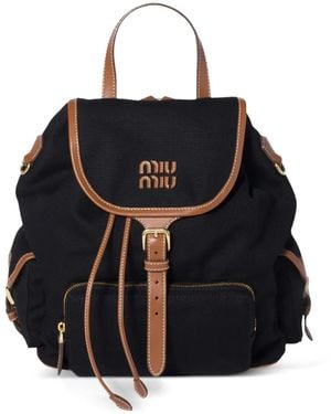 Miu Miu Mochila De Lona Y Cuero - Negro