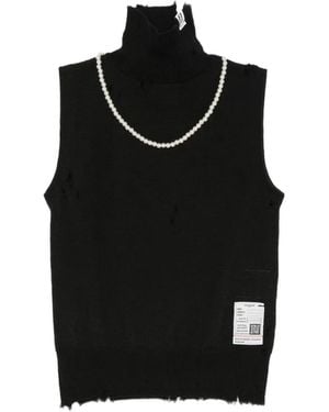 Maison Mihara Yasuhiro Jersey Sin Mangas Con Detalle De Perlas Y Efecto Envejecido - Negro