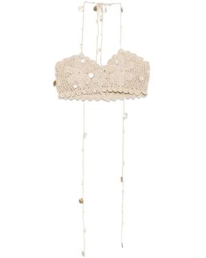 Asta Resort Charlotte Crochet Shell-Embellished Top - White