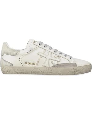 Premiata Stevend Sneakers Mit Logo-Stickerei - Weiß