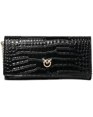 Pinko Chain Croc-Effect Wallet - Black