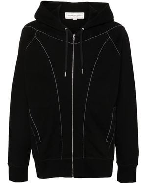 McQueen Contrast-Stitching Hooded Jacket - Black