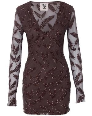 Aniye By Sequined Embroidered Long-Sleeved Mini Dress - Purple