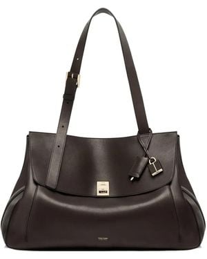 Tom Ford Large Besace Padlock-Detail Leather Tote Bag - Black
