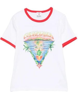 CASABLANCA Crew Neck T-Shirt With Contrasting Cuffs And Collar - White