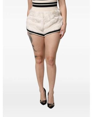 Dolce & Gabbana Faux-Fur Striped Shorts - White