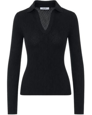 Max Mara Ribbed-Knit V-Neck Top - Blue