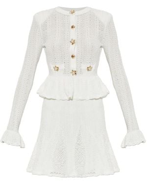 Self-Portrait Vestido De Punto Calado Con Peplum - Blanco