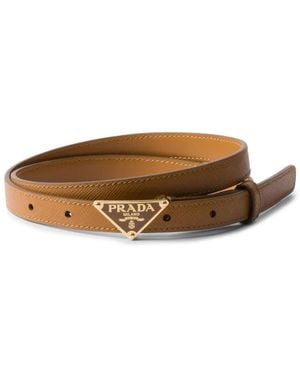 Prada Triangle-Logo Leather Belt - Brown