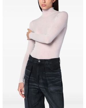6397 Jersey De Canalé Con Cuello Vuelto - Blanco