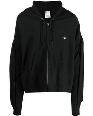ANREALAGE Draped Sleeve Drawstring Hoodie - Black
