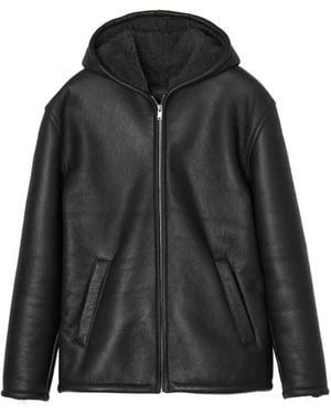 Sandro Hooded Leather Jacket - Black