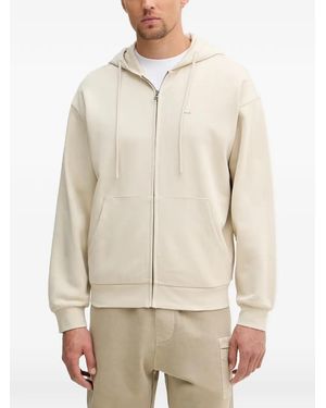 Benetton Zip-Up Drawstring Hoodie - Natural