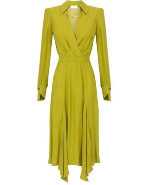 Elisabetta Franchi Tubular-Necklace Pleated Dress - Yellow
