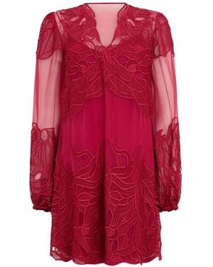 Alberta Ferretti Sheer-Sleeve Mini Dress - Red