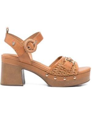 Carmela Woven-Detail Stud-Embellished Sandals - Brown