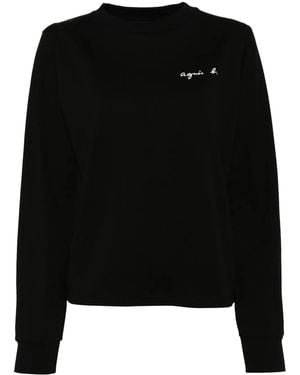 agnès b. Logo Print Long-Sleeved T-Shirt - Black