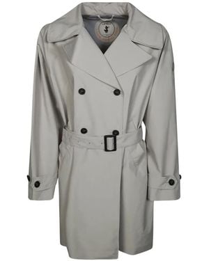 Save The Duck Livia Double-Breasted Belted Raincoat - Grey