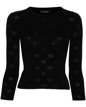 Balenciaga Open-Knit Wool Top - Black