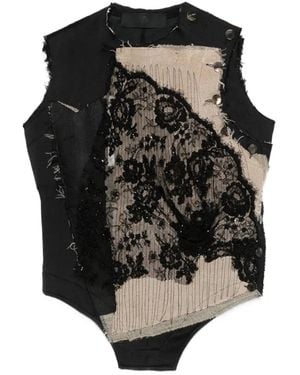 Marc Le Bihan Top aus Spitze mit Perlen - Schwarz