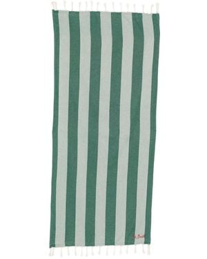 MC2 Saint Barth Striped Tasselled Beach Towel - Green