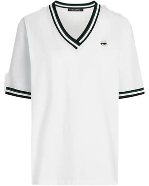 KARL LAGERFELD Ikon Rib-Detail T-Shirt - White