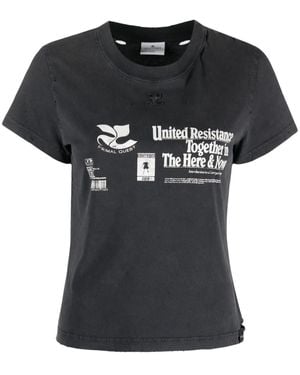 Courreges Resistance Destroyed Cotton T-Shirt - Black