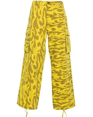 ERL Pantaloni Cargo Stampati Con Fiamme Gialle - Yellow