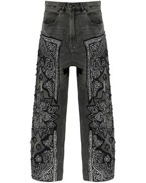 R13 Bandana-Appliqué Jeans - Grey