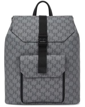 Karl Lagerfeld Zaino Con Stampa Monogramma E Fibbie - Grigio
